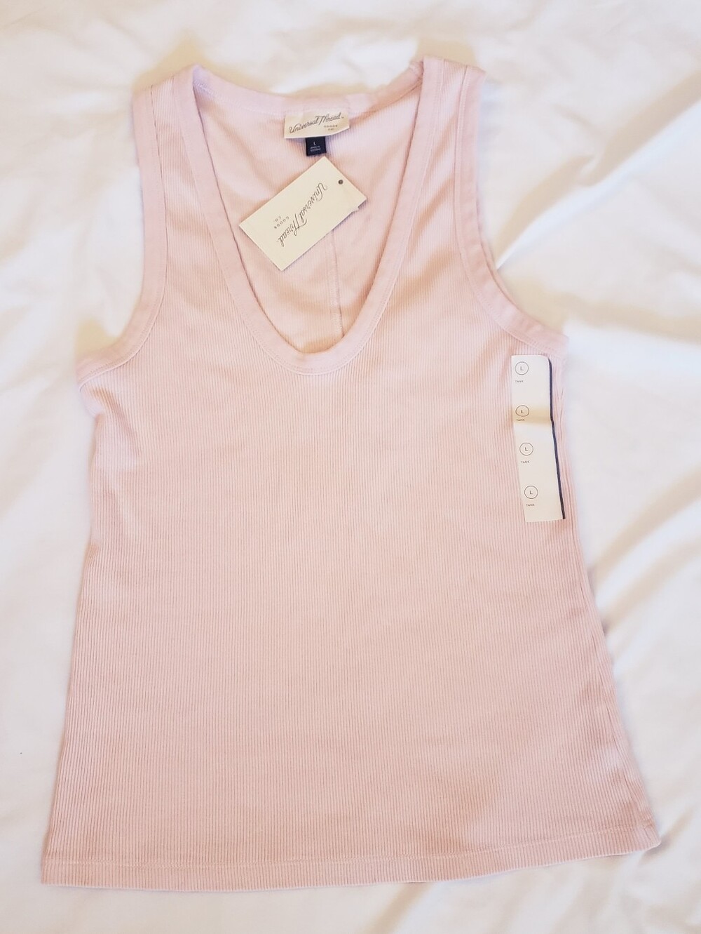 Womens Large Ribbed Scoop Neck Light Pink Tank Top